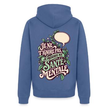 Ich ignoriere dich nicht, ich bewahre meinen Verstand - Unisex Premium Bio Zip Hoodie - Taubenblau - Hinten - Nico (187cm)