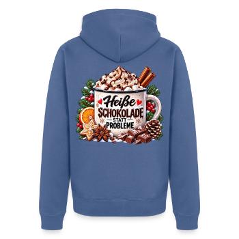 Heiße Schokolade statt Probleme - Unisex Premium Bio Zip Hoodie - Taubenblau - Hinten - Nico (187cm)