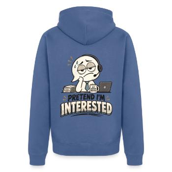 Nur noch ein Meeting: Desinteresse Cartoon - Unisex Premium Bio Zip Hoodie - Taubenblau - Hinten - Nico (187cm)