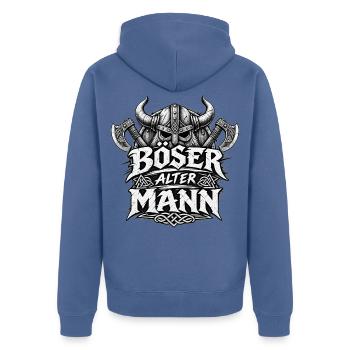 Böser alter Mann – Wikinger mit Äxten - Unisex Premium Bio Zip Hoodie - Taubenblau - Hinten - Nico (187cm)