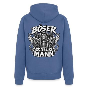 Böser alter Mann – Motorrad mit Flügeln - Unisex Premium Bio Zip Hoodie - Taubenblau - Hinten - Nico (187cm)
