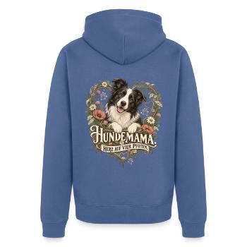 Hundemama: Herz auf vier Pfoten - Unisex Premium Bio Zip Hoodie - Taubenblau - Hinten - Nico (187cm)