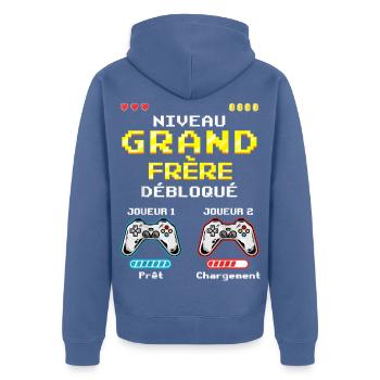 Big Brother Level freigeschalteter Gamer Bald Zukunft - Unisex Premium Bio Zip Hoodie - Taubenblau - Hinten - Nico (187cm)
