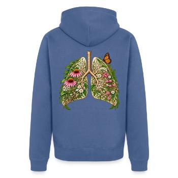 Blütendes Lungenbild - Unisex Premium Bio Zip Hoodie - Taubenblau - Hinten - Nico (187cm)