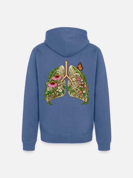 Blütendes Lungenbild - Unisex Premium Bio Zip Hoodie - Taubenblau