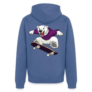 Skater Eisbär Skateboard - Unisex Premium Bio Zip Hoodie - Taubenblau - Hinten - Nico (187cm)