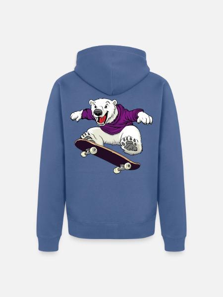 Skater Eisbär Skateboard - Unisex Premium Bio Zip Hoodie - Taubenblau