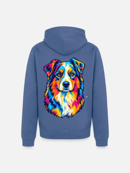Bunter Australian Shepherd – Pop-Art-Aussie-Hund - Unisex Premium Bio Zip Hoodie - Taubenblau