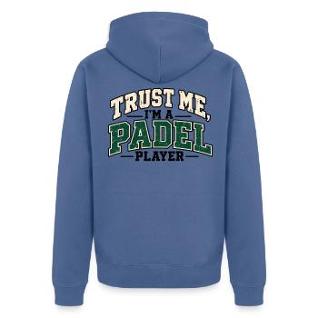 Trust Me I'm a Padel Player – Retro Design - Unisex Premium Bio Zip Hoodie - Taubenblau - Hinten - Nico (187cm)