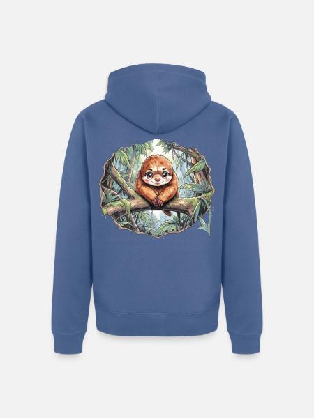 Faultier im Dschungelwald - Unisex Premium Bio Zip Hoodie - Taubenblau