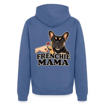 FRENCHIE MAMA – Französische Bulldogge - Unisex Premium Bio Zip Hoodie - Taubenblau - Hinten - Nico (187cm)