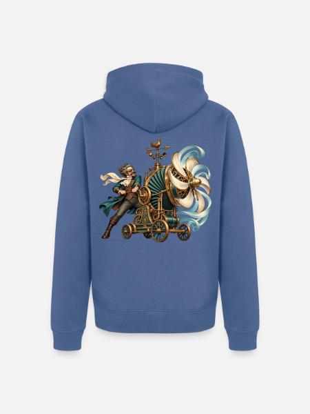Steampunk-Erfinder an der Windmaschine - Unisex Premium Bio Zip Hoodie - Taubenblau