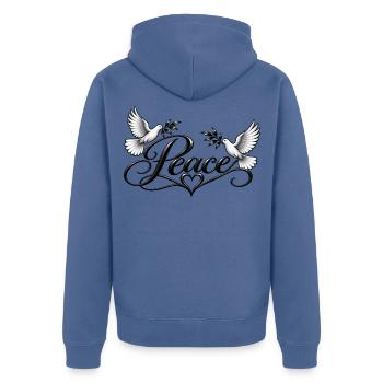 Friedenstauben Ornament - Unisex Premium Bio Zip Hoodie - Taubenblau - Hinten - Nico (187cm)