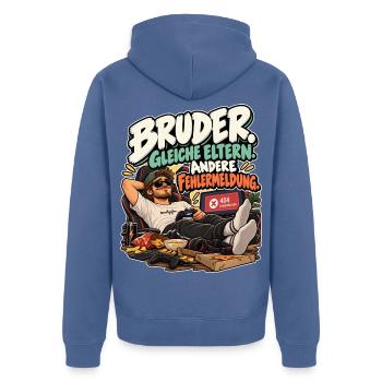 Bruder 404 Fehlermeldung - Unisex Premium Bio Zip Hoodie - Taubenblau - Hinten - Nico (187cm)