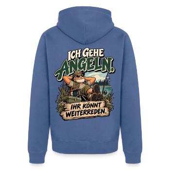 Ich gehe Angeln – Ihr könnt weiterreden - Unisex Premium Bio Zip Hoodie - Taubenblau - Hinten - Nico (187cm)