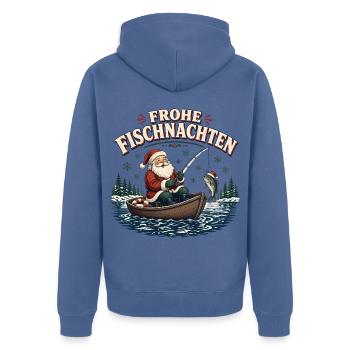 Frohe Fischnacht Weihnachtsfischer - Unisex Premium Bio Zip Hoodie - Taubenblau - Hinten - Nico (187cm)