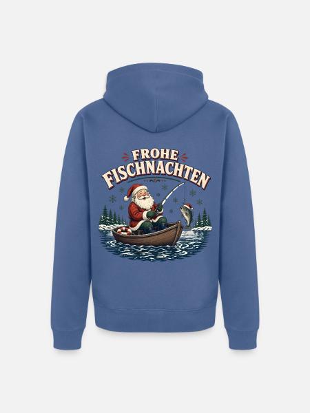 Frohe Fischnacht Weihnachtsfischer - Unisex Premium Bio Zip Hoodie - Taubenblau