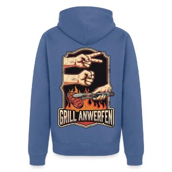 Schere Stein Grillen - Unisex Premium Bio Zip Hoodie - Taubenblau - Hinten - Nico (187cm)