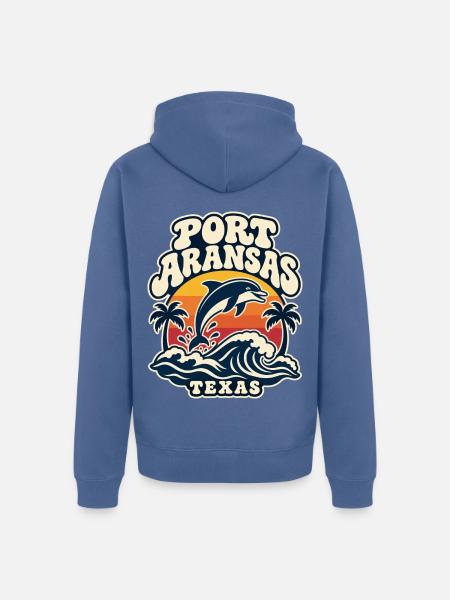 Port Aransas Delfin Retro - Unisex Premium Bio Zip Hoodie - Taubenblau