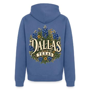 Dallas Texas Blumenbouquet Design - Unisex Premium Bio Zip Hoodie - Taubenblau - Hinten - Nico (187cm)
