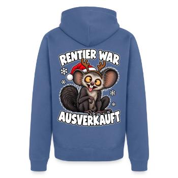Rentier war ausverkauft - Unisex Premium Bio Zip Hoodie - Taubenblau - Hinten - Nico (187cm)