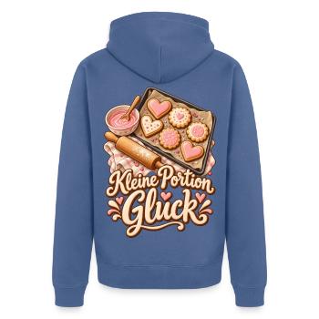 Backen Shirt mit Keksen und Kleine Portion Glück - Unisex Premium Bio Zip Hoodie - Taubenblau - Hinten - Nico (187cm)