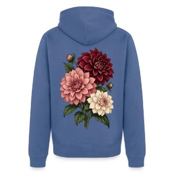 Garten Shirt mit Gemüseernte und Spruch Selbst gez - Unisex Premium Bio Zip Hoodie - Taubenblau - Hinten - Nico (187cm)