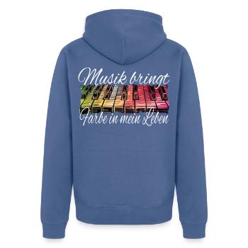 Klavier Musik bringt Farbe ins Leben – Pianist - Unisex Premium Bio Zip Hoodie - Taubenblau - Hinten - Nico (187cm)
