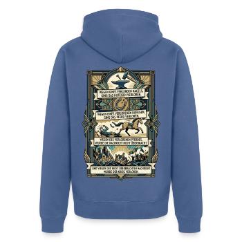 Wegen_eines_fehlenden_Nagels_-- - Unisex Premium Bio Zip Hoodie - Taubenblau - Hinten - Nico (187cm)