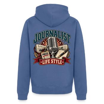 Journalisten-Lebensstil Retro - Unisex Premium Bio Zip Hoodie - Taubenblau - Hinten - Nico (187cm)
