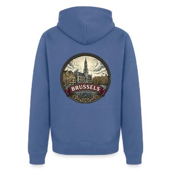 Brüssel, Belgien Reiseabzeichen Grand Place Geschenk - Unisex Premium Bio Zip Hoodie - Taubenblau - Hinten - Nico (187cm)