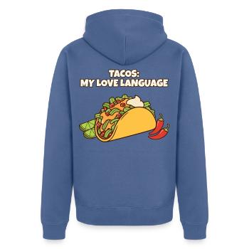Tacos Meine Liebessprache Lustiger Taco-Foodie - Unisex Premium Bio Zip Hoodie - Taubenblau - Hinten - Nico (187cm)