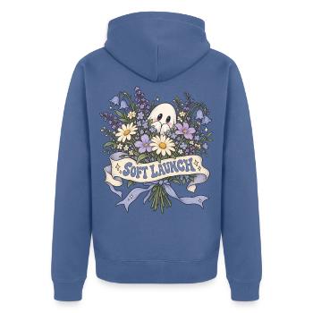 Soft Launch Blumenstrauß mit Geist - Unisex Premium Bio Zip Hoodie - Taubenblau - Hinten - Nico (187cm)