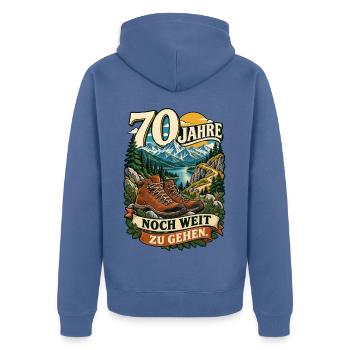 70 Jahre Noch weit zu gehen - Unisex Premium Bio Zip Hoodie - Taubenblau - Hinten - Nico (187cm)