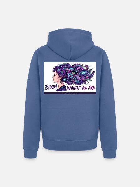 Kosmische Blüten im Haar - Unisex Premium Bio Zip Hoodie - Taubenblau