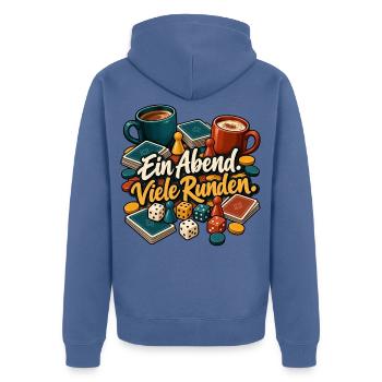 Spieleabend mit Würfeln & Ein Abend Viele Runden - Unisex Premium Bio Zip Hoodie - Taubenblau - Hinten - Nico (187cm)