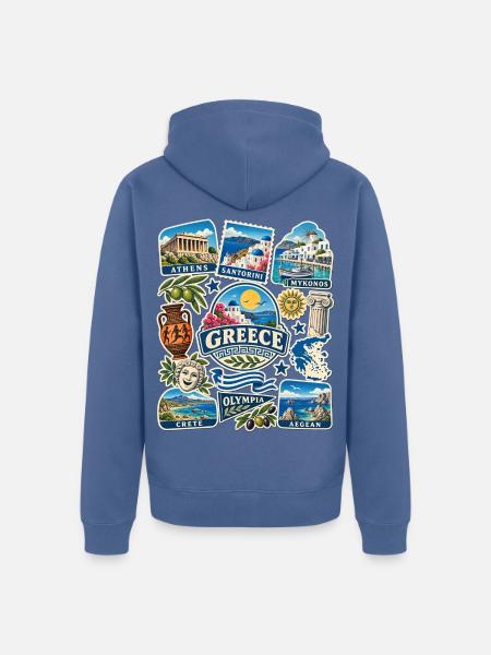 Griechenland Reisesticker - Unisex Premium Bio Zip Hoodie - Taubenblau