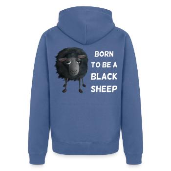 Born to Be a Black Sheep - Schwarzes Schaf - Unisex Premium Bio Zip Hoodie - Taubenblau - Hinten - Nico (187cm)