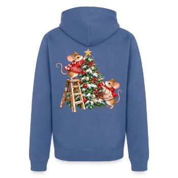 Mäuse schmücken den Weihnachtsbaum - Unisex Premium Bio Zip Hoodie - Taubenblau - Hinten - Nico (187cm)