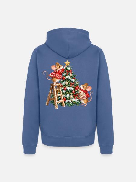 Mäuse schmücken den Weihnachtsbaum - Unisex Premium Bio Zip Hoodie - Taubenblau