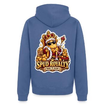 Spud Royalty Königliche Knolle - Unisex Premium Bio Zip Hoodie - Taubenblau - Hinten - Nico (187cm)