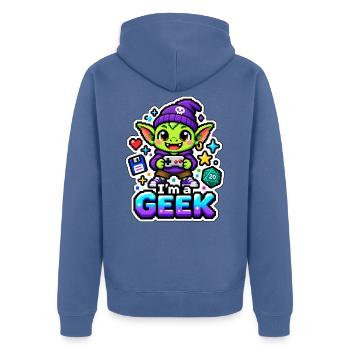 ICH BIN EIN NERD - Goblinspieler - Unisex Premium Bio Zip Hoodie - Taubenblau - Hinten - Nico (187cm)