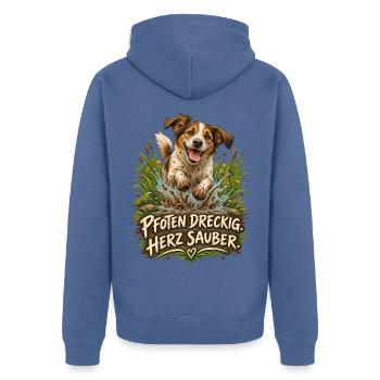 Pfoten dreckig. Herz sauber. - Unisex Premium Bio Zip Hoodie - Taubenblau - Hinten - Nico (187cm)