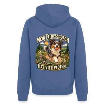 Mein Fitnesscoach hat vier Pfoten - Unisex Premium Bio Zip Hoodie - Taubenblau - Hinten - Nico (187cm)