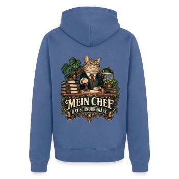 Mein Chef hat Schnurrhaare - Unisex Premium Bio Zip Hoodie - Taubenblau - Hinten - Nico (187cm)