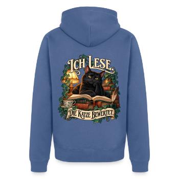 Ich lese. Die Katze bewertet. - Unisex Premium Bio Zip Hoodie - Taubenblau - Hinten - Nico (187cm)