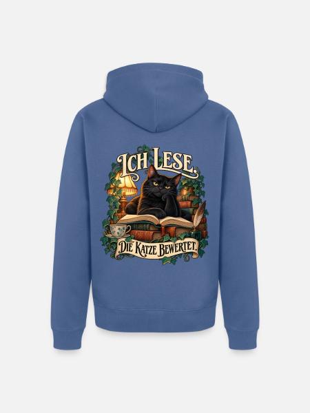 Ich lese. Die Katze bewertet. - Unisex Premium Bio Zip Hoodie - Taubenblau