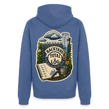 BACKYARD TOTAL LOG Wolken - Unisex Premium Bio Zip Hoodie - Taubenblau - Hinten - Nico (187cm)