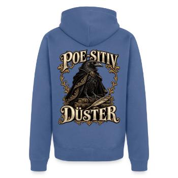 Poe sitiv düster Rabe - Unisex Premium Bio Zip Hoodie - Taubenblau - Hinten - Nico (187cm)