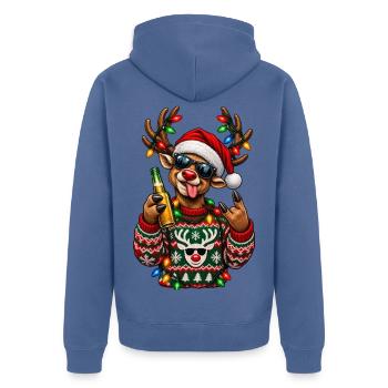 Ugly Christmas - Unisex Premium Bio Zip Hoodie - Taubenblau - Hinten - Nico (187cm)